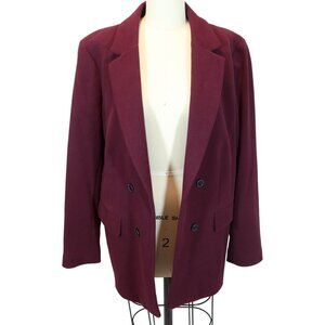 TALBOTS Open Front Burgundy Felted Flannel Cotton Blend Blazer Size 14